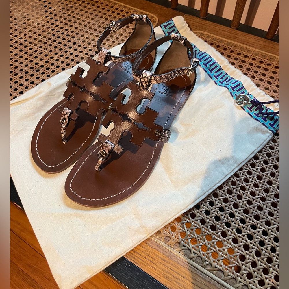 Tory Burch Brown and Cream Gladiator Sandals